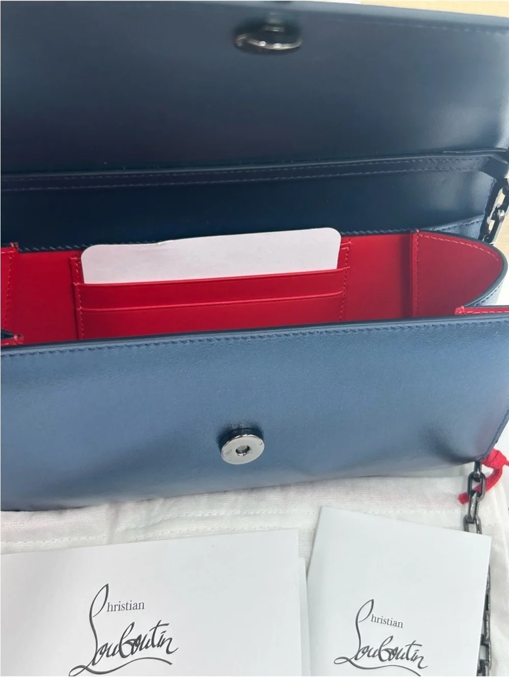 Women’s Christian Louboutin, Bettina, Napa, lamb leather wallet on a chain